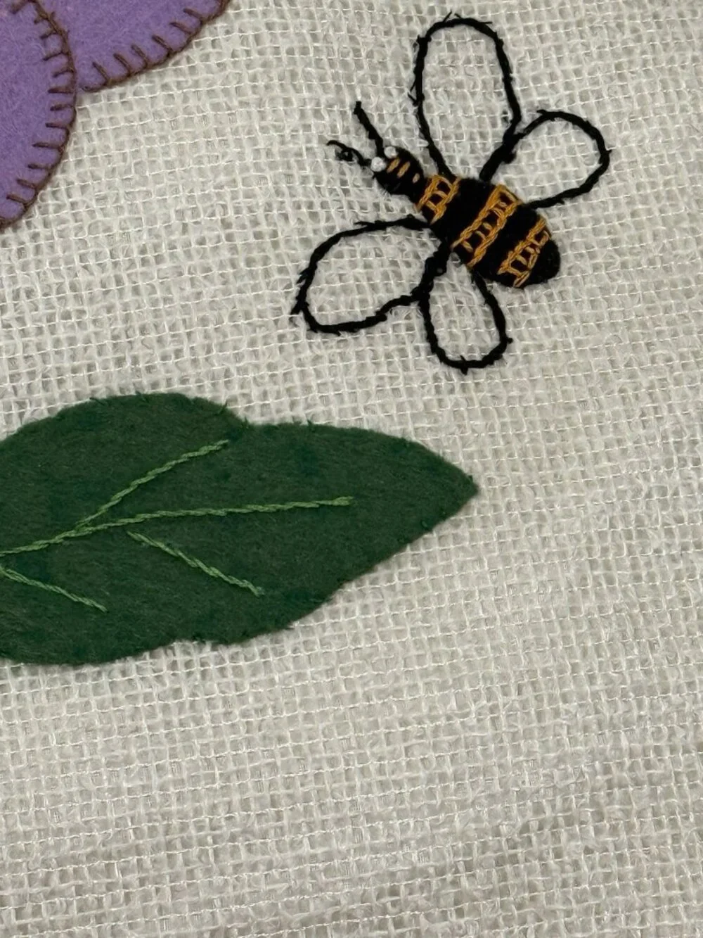 Vintage Handmade Applique Pansy Throw Pillow Felt Embroidery Flower Bee 14